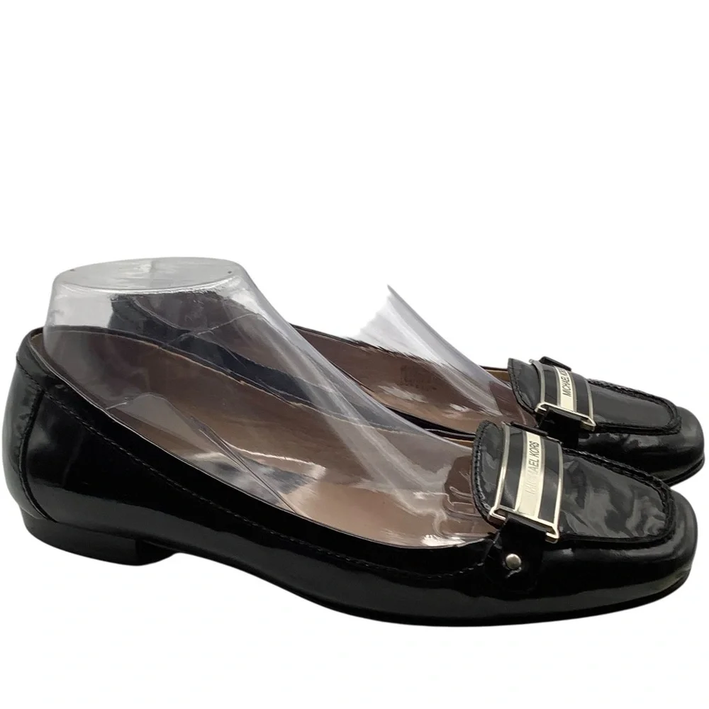 Michael Kors Shiny Black Loafers with‎ Silver Accent size 8.5
